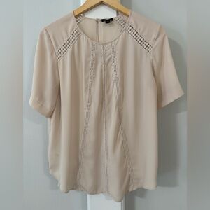 Ann Taylor Soft Beige Blouse with Cutout Lace Accents - M